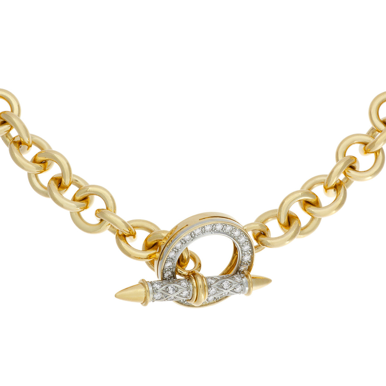 Exclusive 18K Yellow Gold Diamond Vintage Stittgen Toggle Necklace — Front View