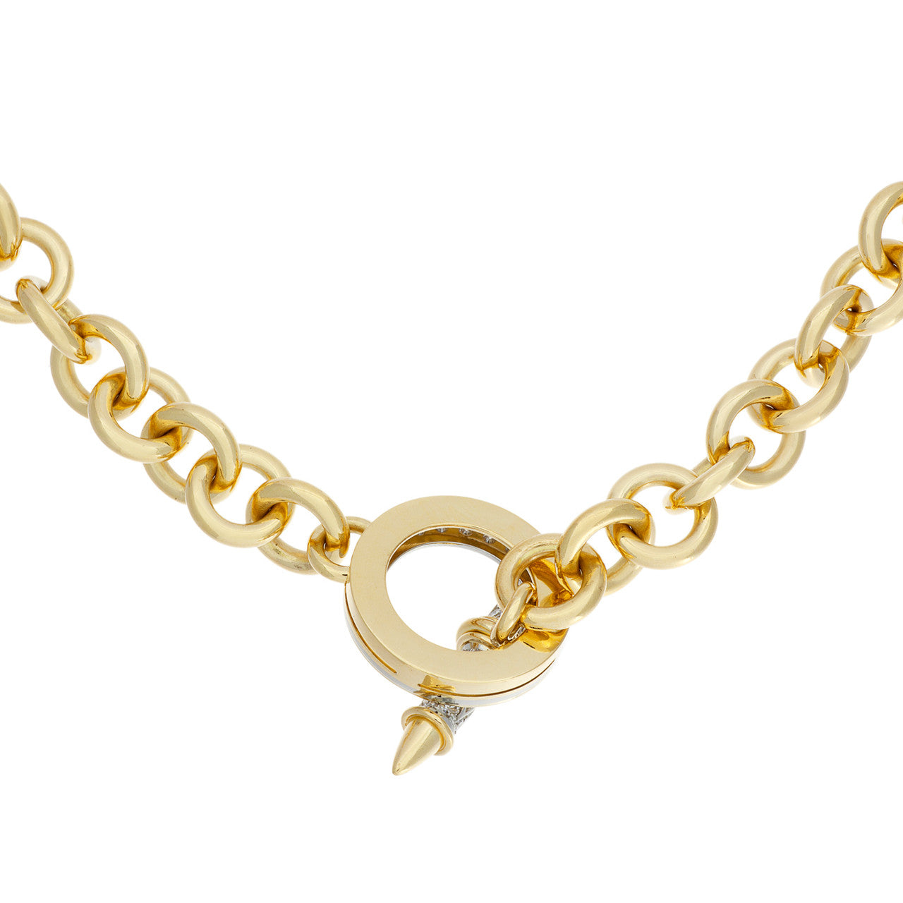 Exclusive 18K Yellow Gold Diamond Vintage Stittgen Toggle Necklace — Side View