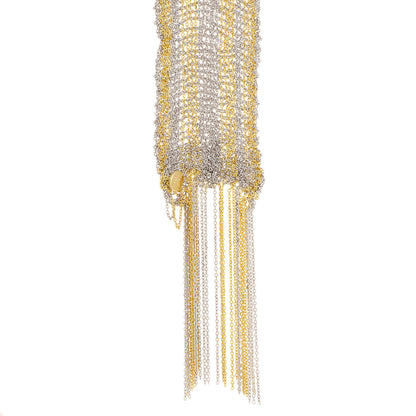 Exclusive 18K Yellow & White Gold Woven Mesh Scarf Necklace — Side View