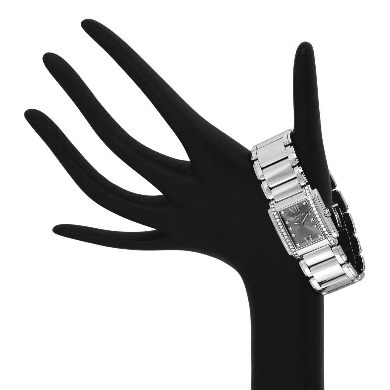 Exclusive Patek Philippe Stainless Steel & Diamond Twenty-4 Ladies Quartz Watch 4910-10A-010 — Side View