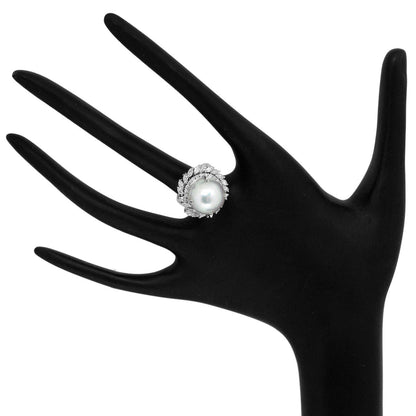 Exclusive Platinum 13.6mm South Sea Pearl Diamond Ring — 4 — Top View