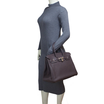 Exclusive Hermes Chocolate Togo Birkin 35 — Side View
