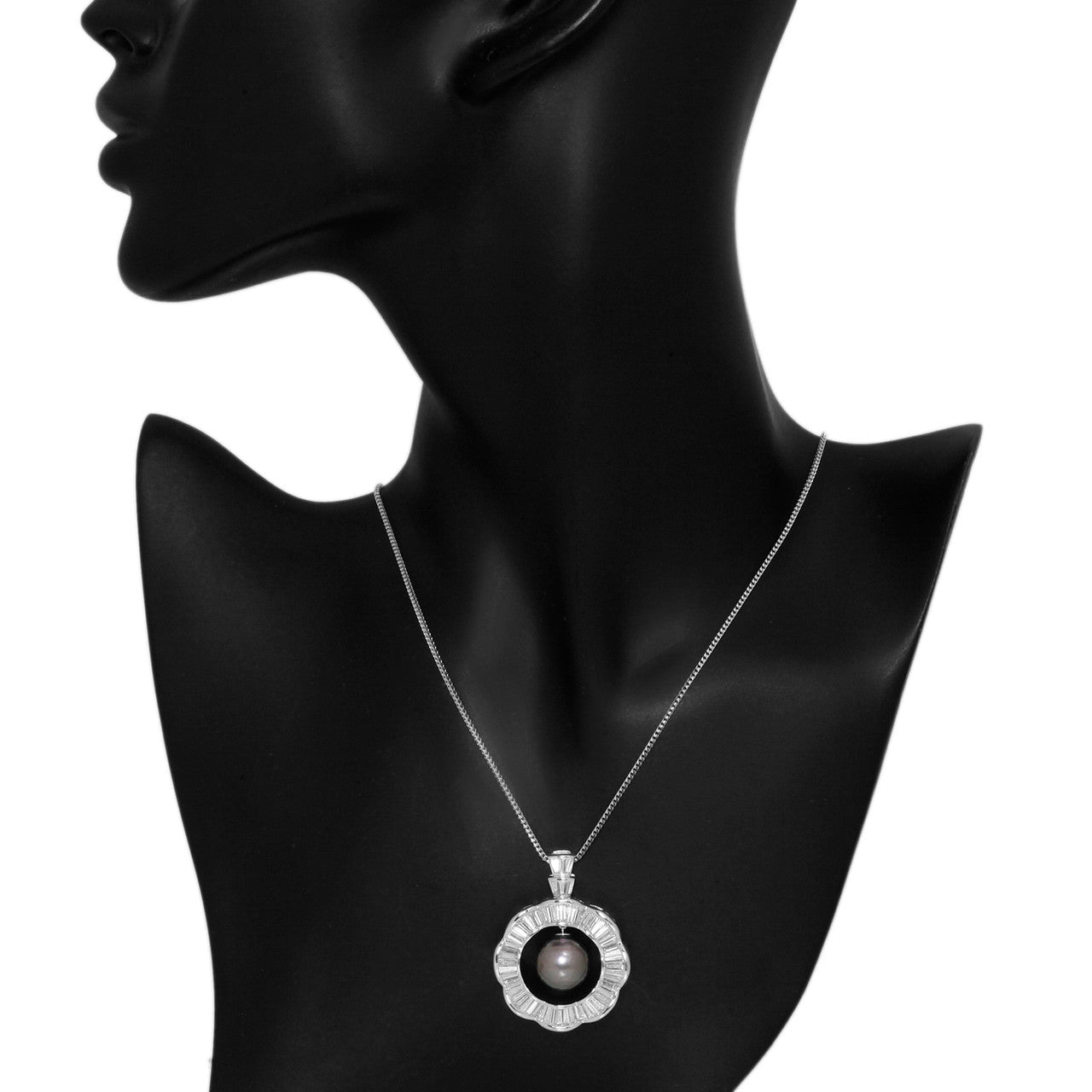 Exclusive 18K White Gold 6.82 Carat Diamond Tahitian Pearl Pendant Necklace — Back View