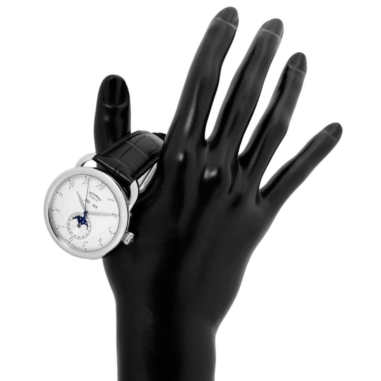 Exclusive Hermes Stainless Steel 43mm Arceau Grande Lune W036756WW00 — Detail View
