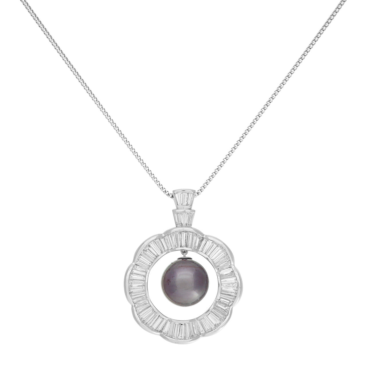 Exclusive 18K White Gold 6.82 Carat Diamond Tahitian Pearl Pendant Necklace — Front View