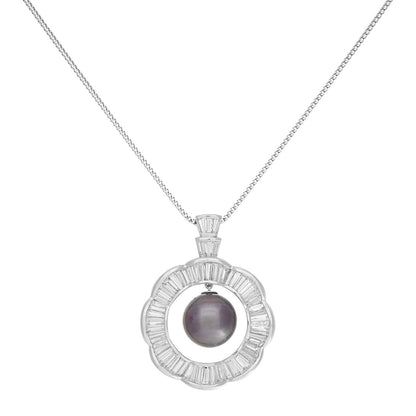 Exclusive 18K White Gold 6.82 Carat Diamond Tahitian Pearl Pendant Necklace — Front View