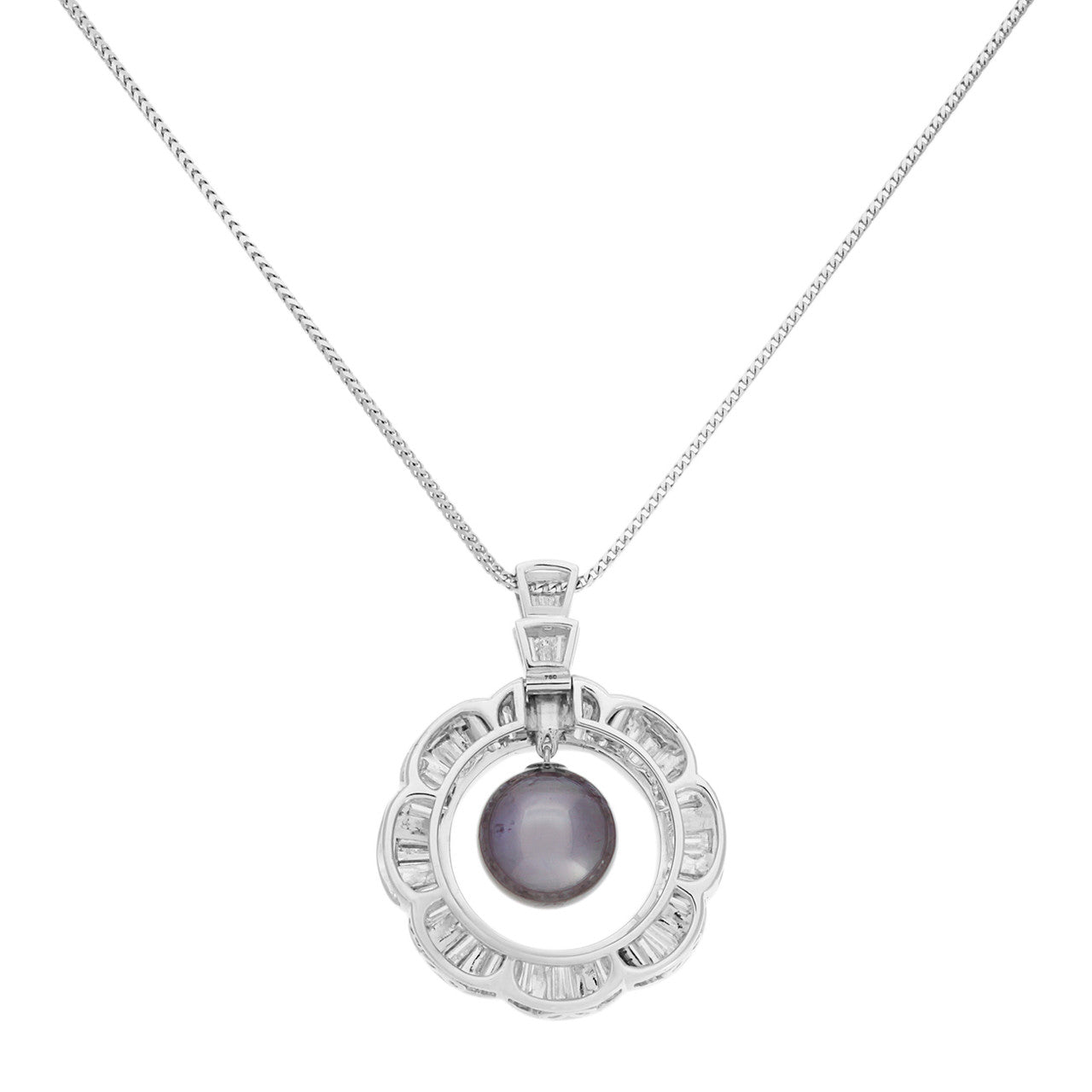 Exclusive 18K White Gold 6.82 Carat Diamond Tahitian Pearl Pendant Necklace — Side View
