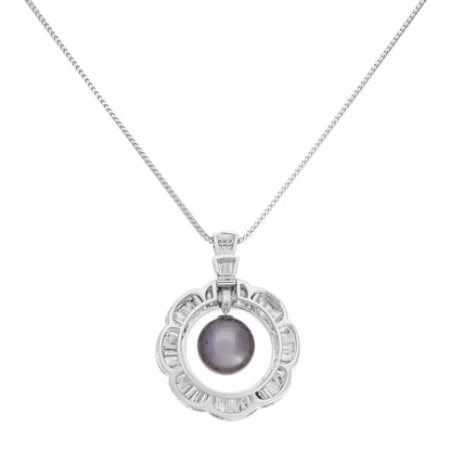 Exclusive 18K White Gold 6.82 Carat Diamond Tahitian Pearl Pendant Necklace — Side View