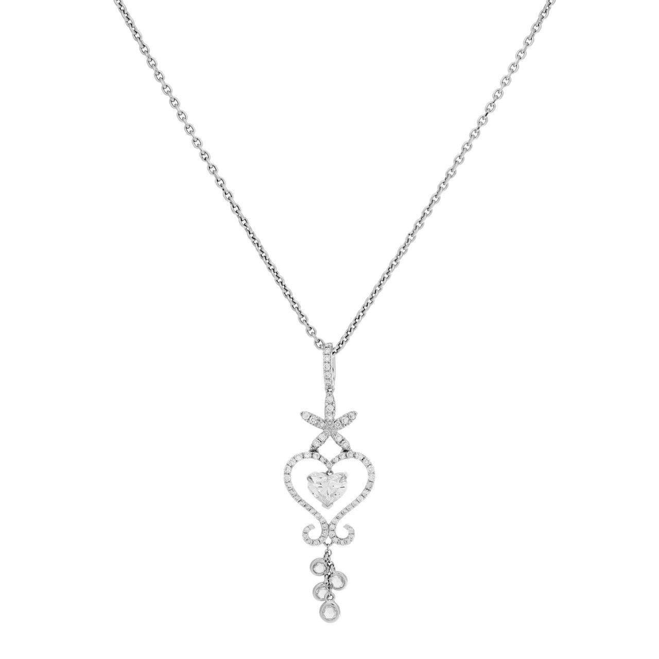 Exclusive 18K White Gold Heart Shaped Diamond Pendant Necklace — Front View