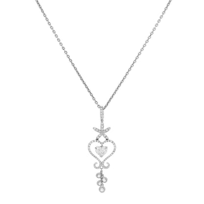 Exclusive 18K White Gold Heart Shaped Diamond Pendant Necklace — Front View