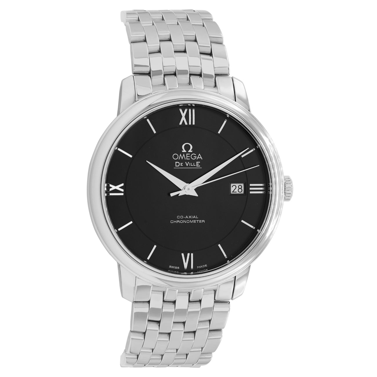 Exclusive Omega Stainless Steel De Ville Prestige Co-Axial 39.5mm 424.10.40.20.01.001 — Front View