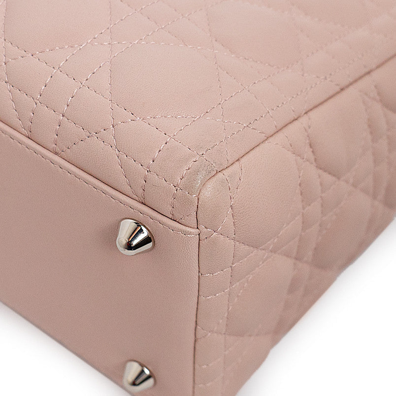 Exclusive Christian Dior Pink Lambskin Cannage Large Lady  Dior — Detail View