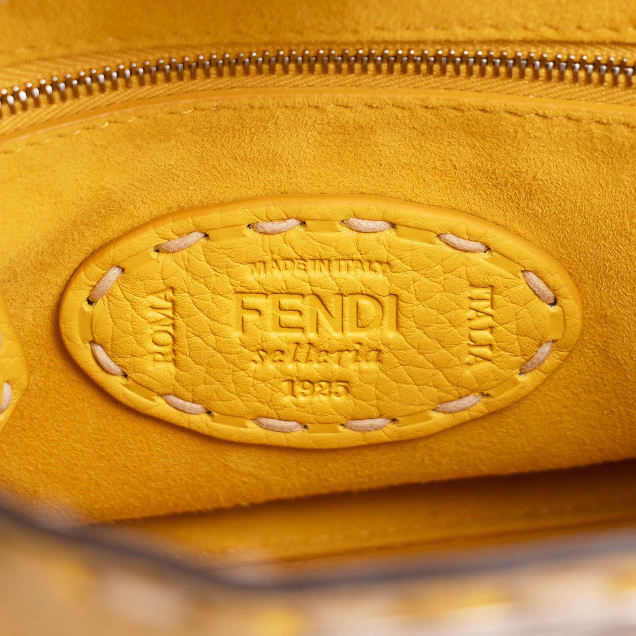 Exclusive Fendi Yellow Cuoio Romano Selleria Mini Peekaboo Iconic Satchel — Detail View