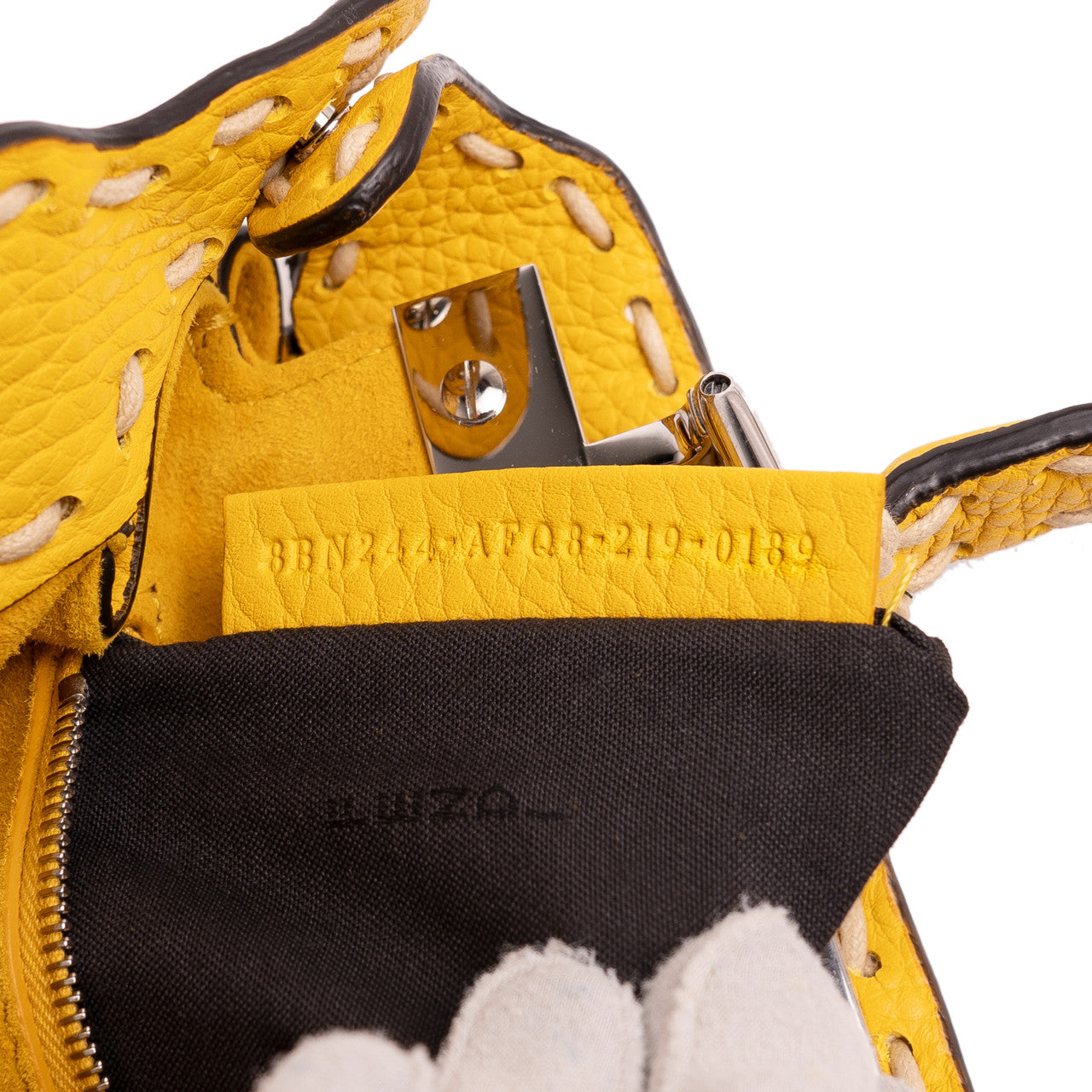 Exclusive Fendi Yellow Cuoio Romano Selleria Mini Peekaboo Iconic Satchel — Lifestyle View