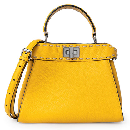 Exclusive Fendi Yellow Cuoio Romano Selleria Mini Peekaboo Iconic Satchel — Front View