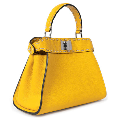 Exclusive Fendi Yellow Cuoio Romano Selleria Mini Peekaboo Iconic Satchel — Side View