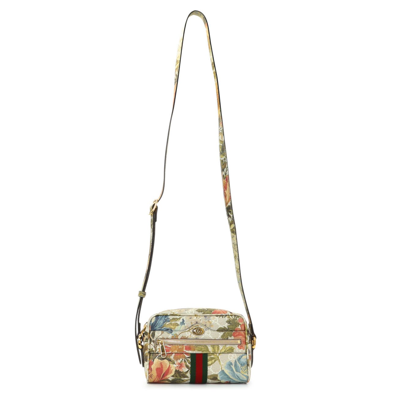Exclusive Gucci GG Supreme Monogram Water Flora Web Mini Ophidia Shoulder Bag — Front View