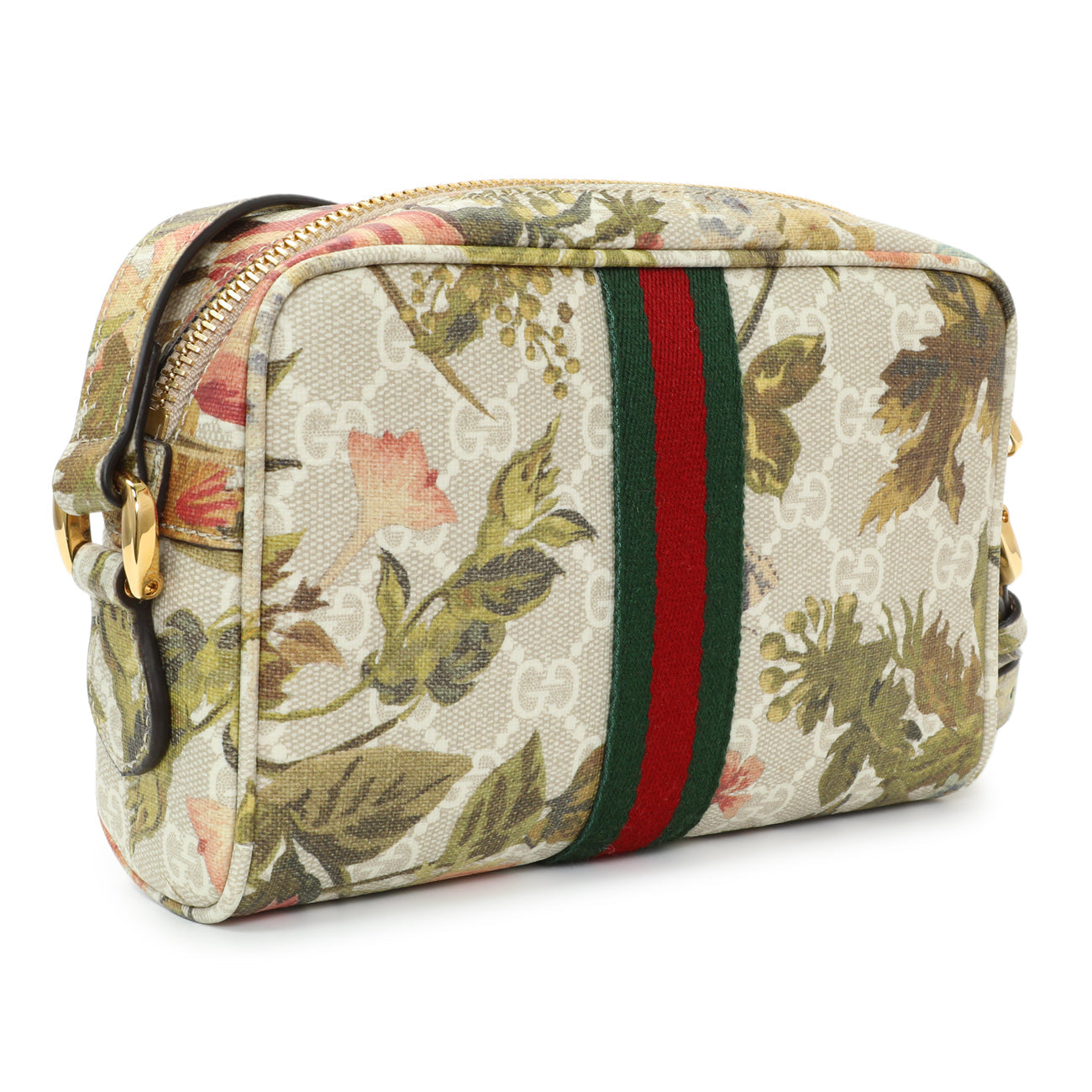 Exclusive Gucci GG Supreme Monogram Water Flora Web Mini Ophidia Shoulder Bag — Back View