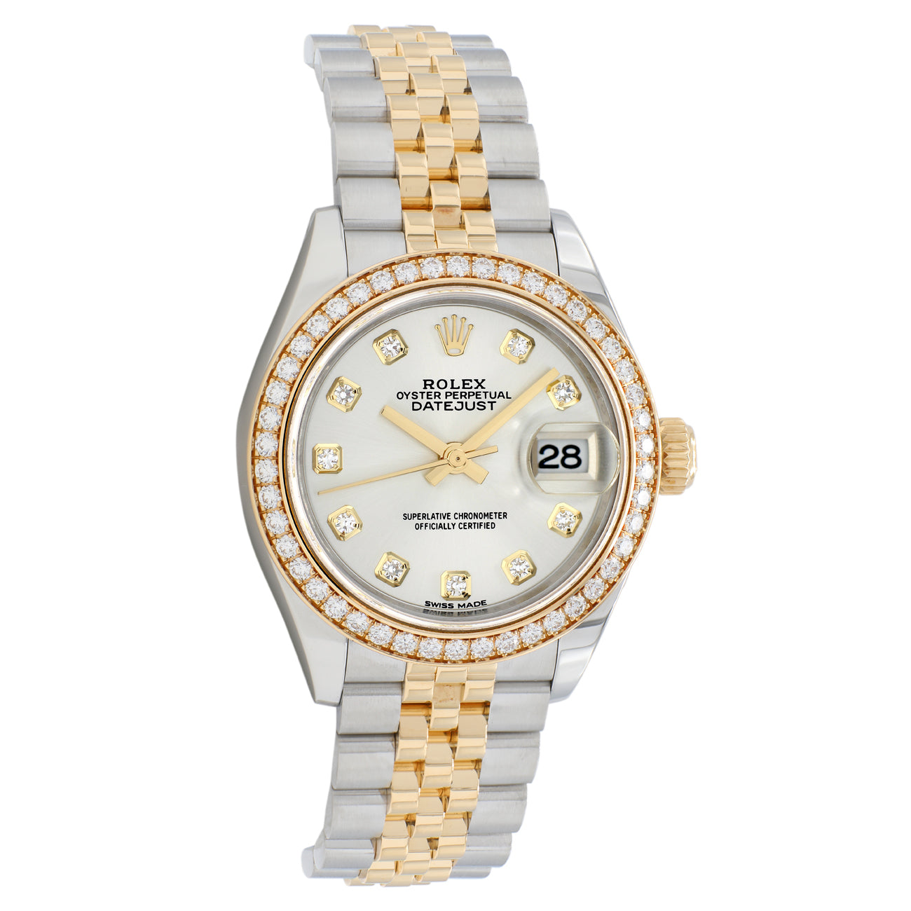 Exclusive Rolex 18K Yellow Gold Stainless Steel Datejust 28 279383 — Front View