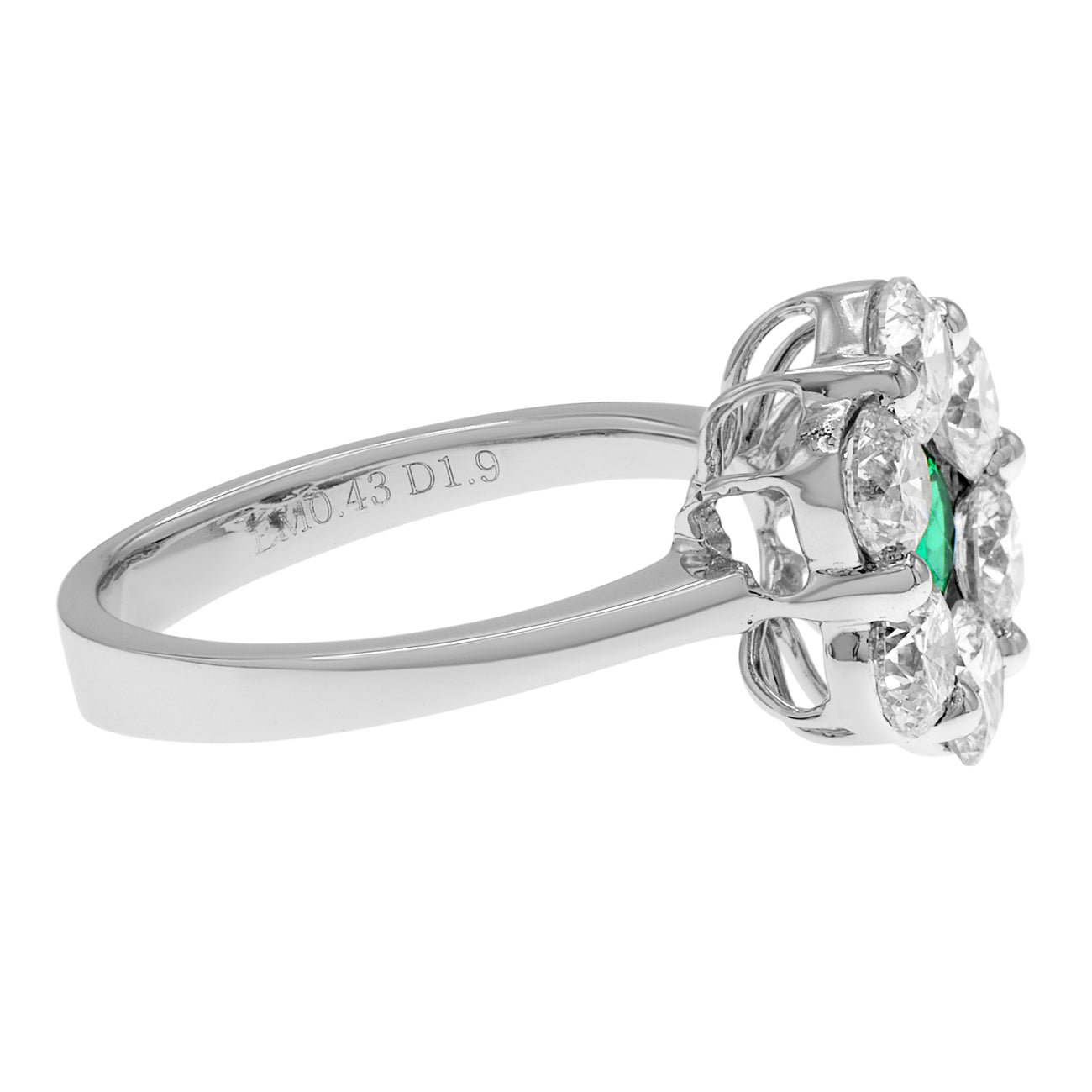 Exclusive 18K White Gold 0.43 Carat Emerald Blossom Diamond Ring — 4.75 — Back View
