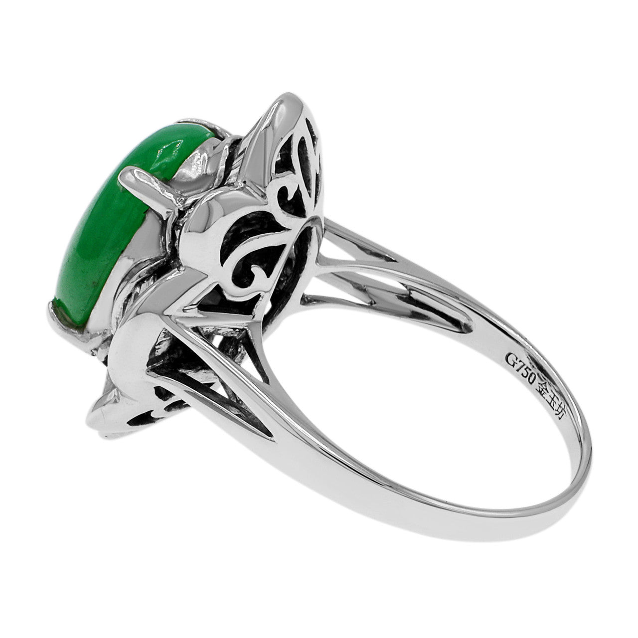 Exclusive 18k White Gold Jadeite & Diamond Ring — 4 — Back View