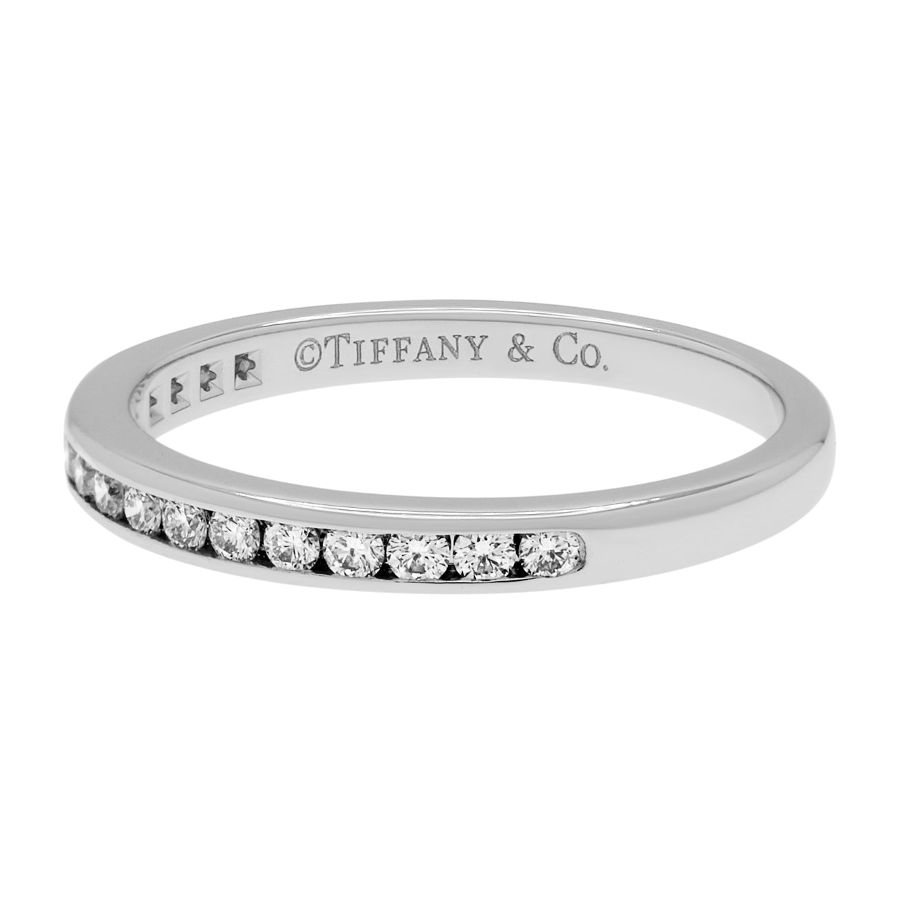 Exclusive Tiffany & Co. Platinum Diamond 2mm Half Circle Wedding Band — Side View