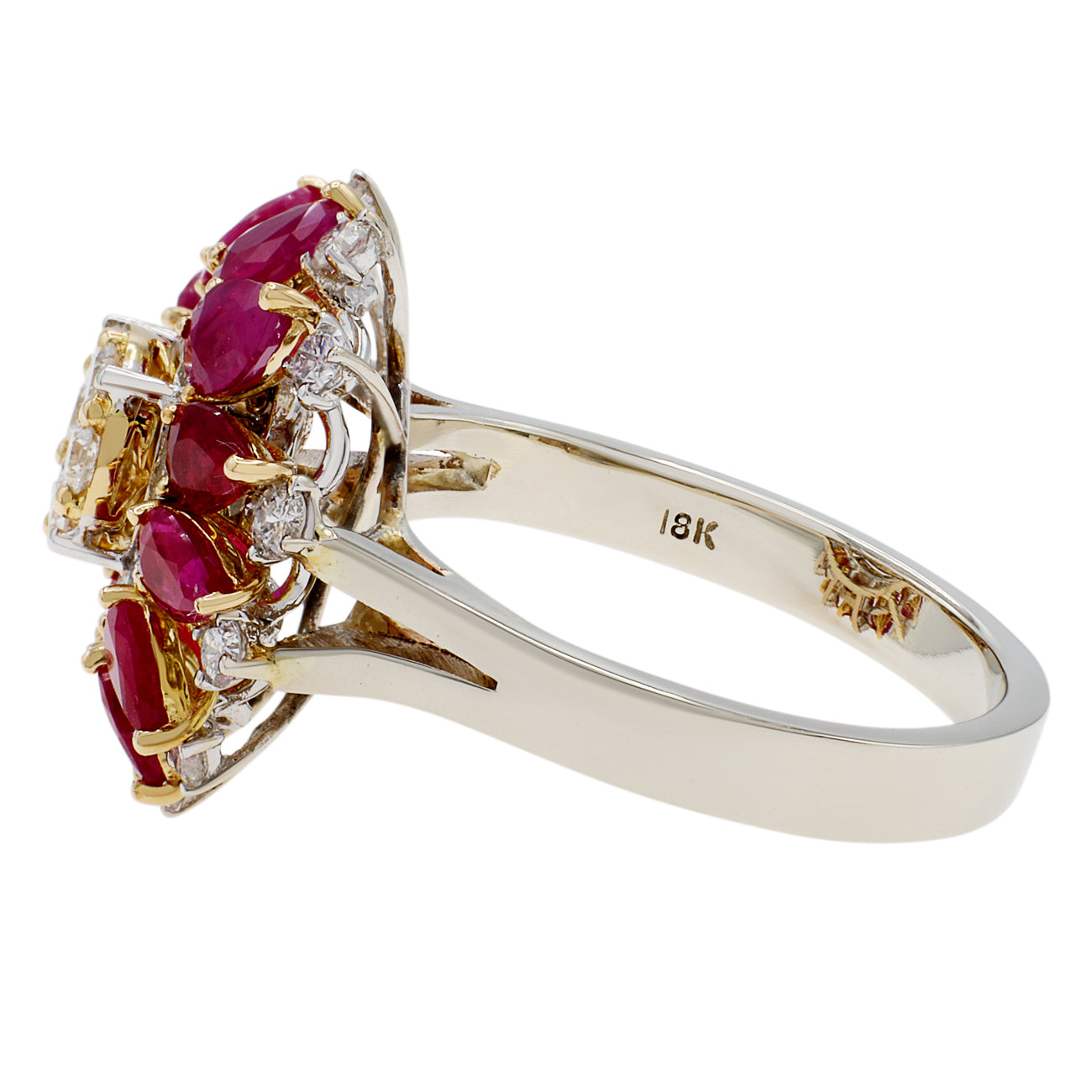 Exclusive 18K White Gold 2.52 Carat Ruby Diamond Blossom Ring — 5.75 — Side View