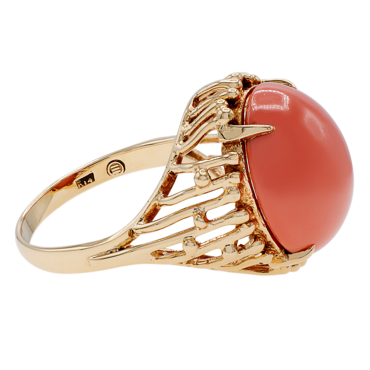 Exclusive 14K Yellow Gold Pink Coral Ring — 4 — Side View