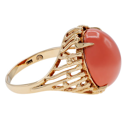 Exclusive 14K Yellow Gold Pink Coral Ring — 4 — Side View
