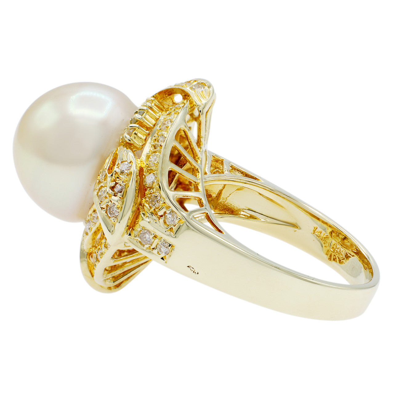 Exclusive 14K Yellow Gold South Sea Pearl Diamond Ring — 4.75 — Side View
