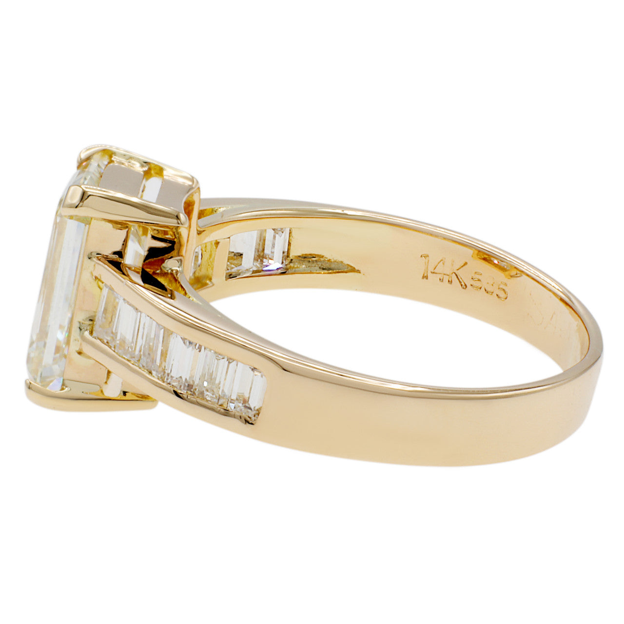 Exclusive 14K Yellow Gold 1.85 Carat Emerald Diamond Ring — 4.5 — Side View