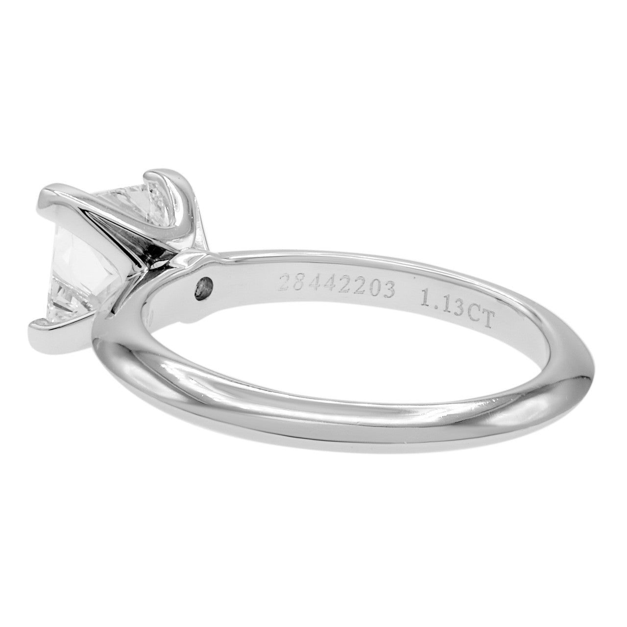 Exclusive Tiffany & Co. Platinum 1.13 Carat Princess-cut Diamond Engagement Ring — Back View