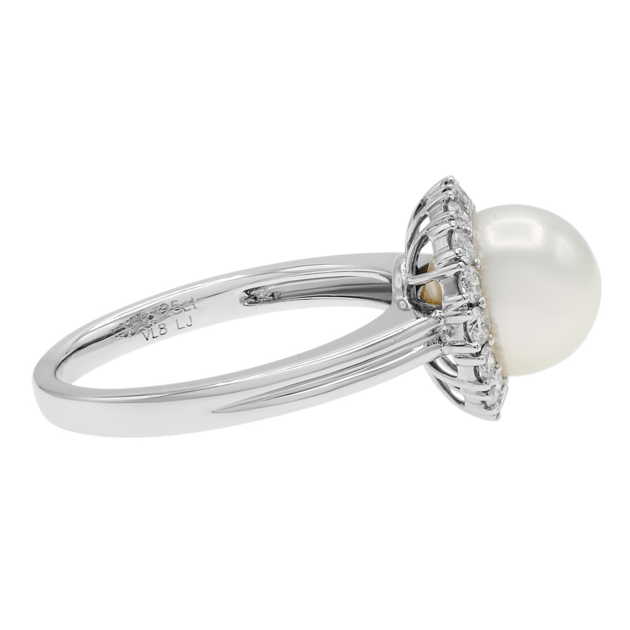 Exclusive 18K White Gold 0.32 Carat Diamond Akoya Pearl Ring — 3.75 — Side View
