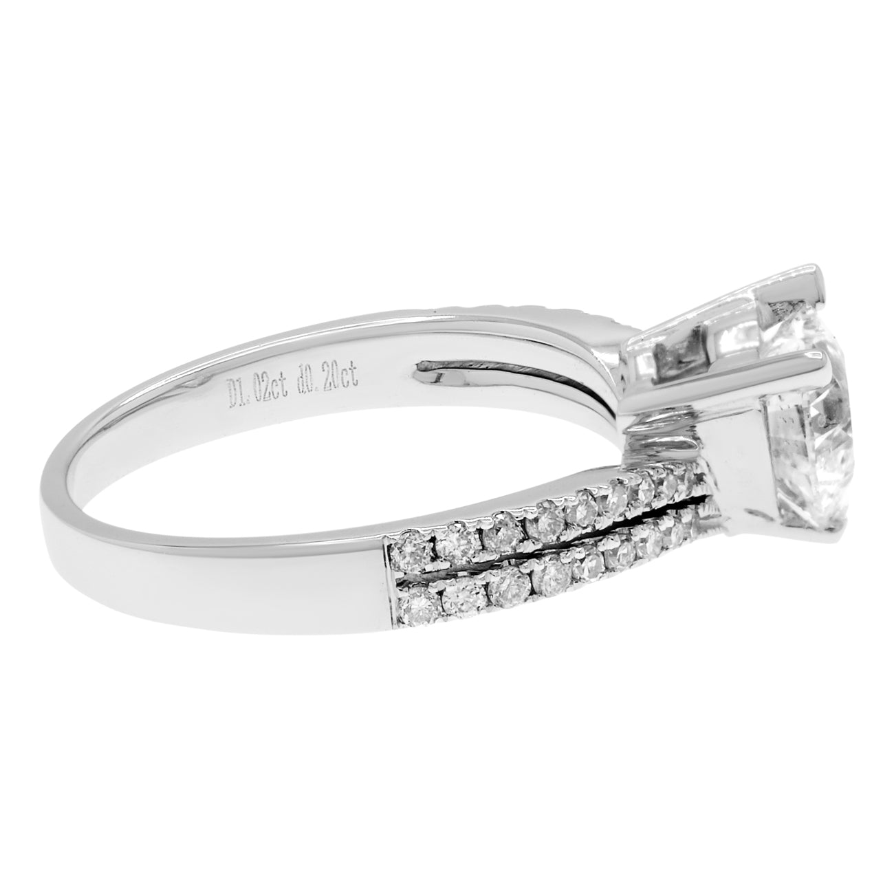 Exclusive 18K White Gold 1.02 Carat Heart Diamond Ring — 3.5 — Side View