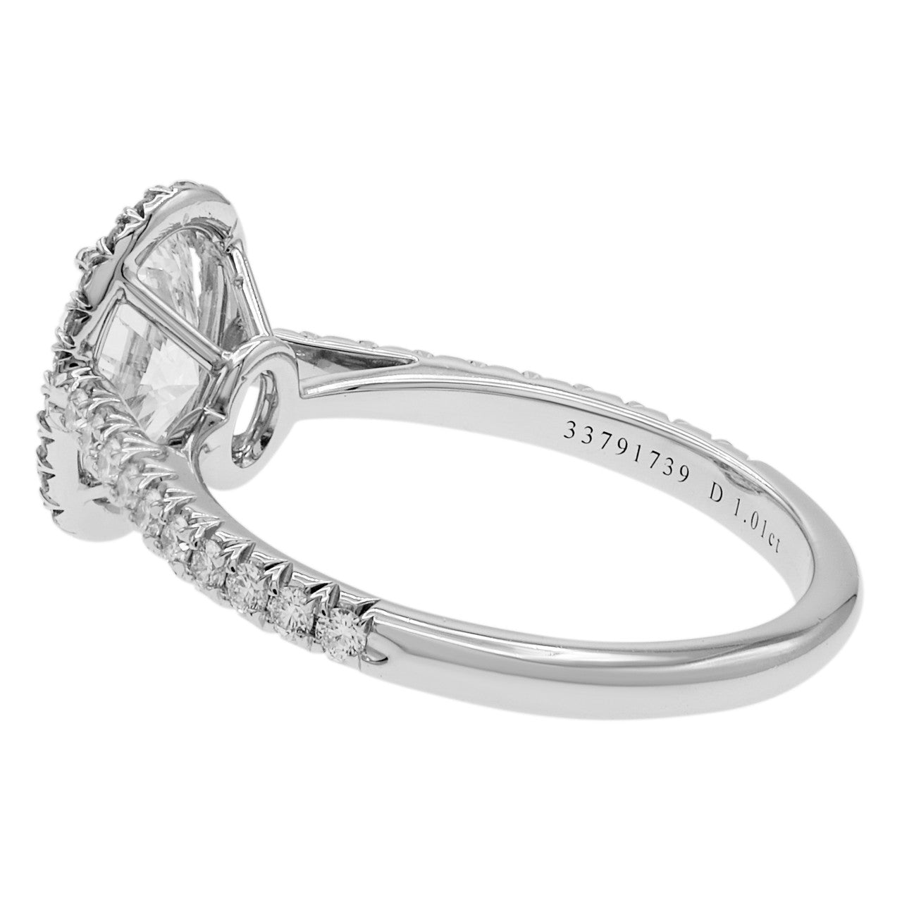 Exclusive Tiffany & Co. Platinum 1.01 Carat Oval Diamond Soleste Halo Engagement Ring — Back View