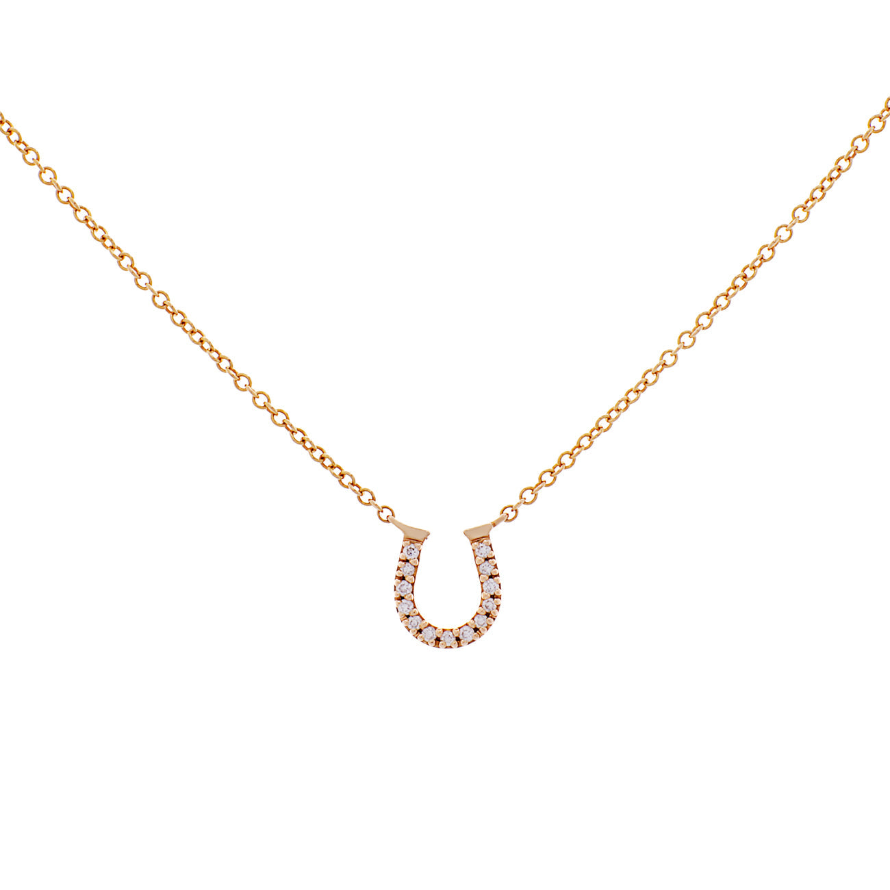 Exclusive Tiffany & Co. 18K Rose Gold Diamond Horseshoe Pendant Necklace — Front View