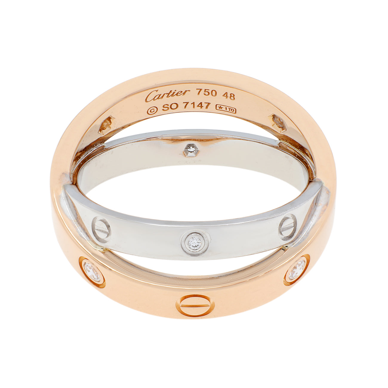 Exclusive Cartier 18K Pink Gold White Gold 6 Diamond Love Ring — Front View