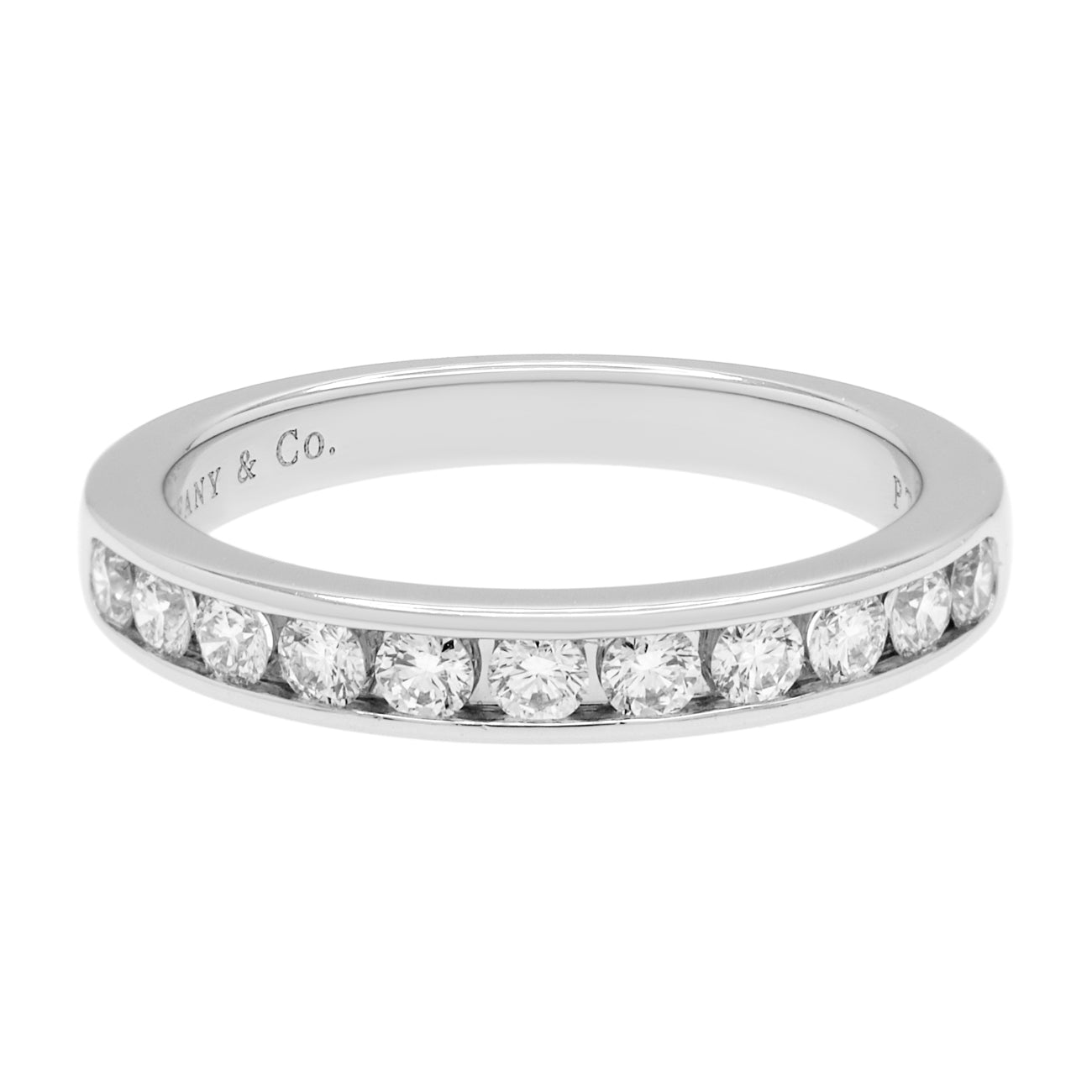 Exclusive Tiffany & Co. Platinum Diamond 3mm Half Circle Wedding Band — Front View