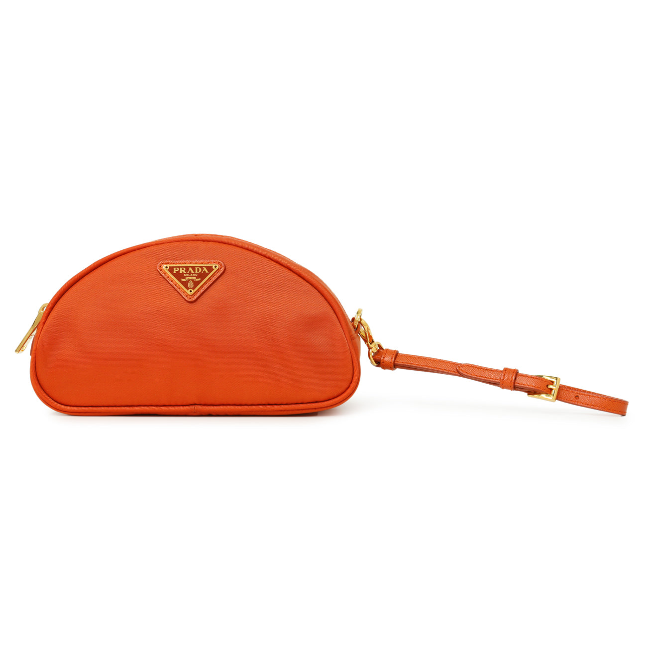 Exclusive Prada Papaya Tessuto Nylon Wristlet Pouch — Front View