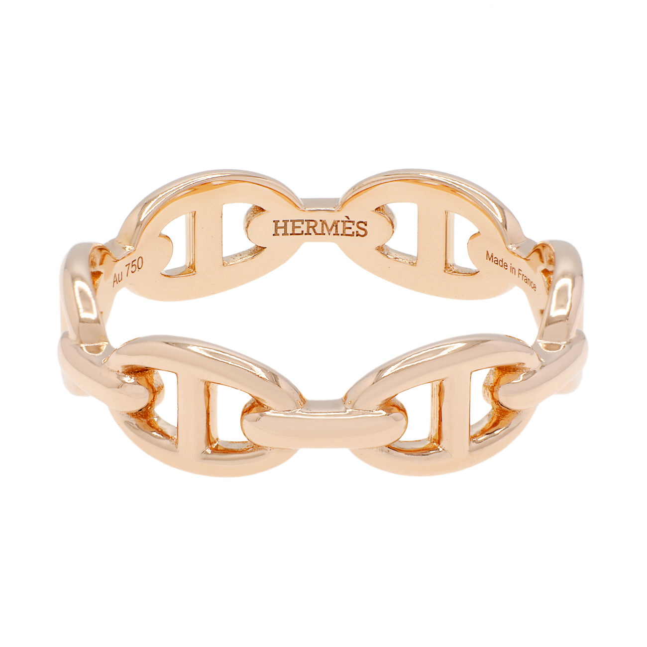 Exclusive Hermes 18K Rose Gold PM Chaine d'Ancre Enchainee Ring — Front View
