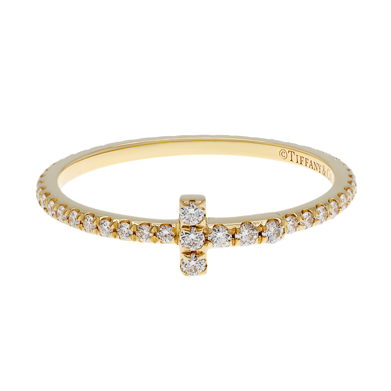 Exclusive Tiffany & Co. 18K Yellow Gold Diamond T Wire Band Ring — Front View