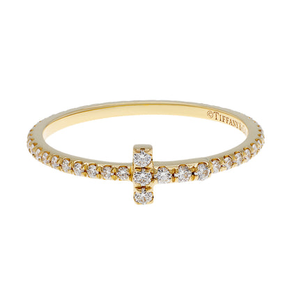 Exclusive Tiffany & Co. 18K Yellow Gold Diamond T Wire Band Ring — Front View