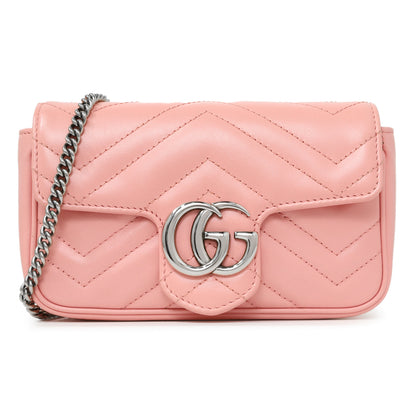 Exclusive Gucci Pink Calfskin Matelasse Super Mini GG Marmont — Front View