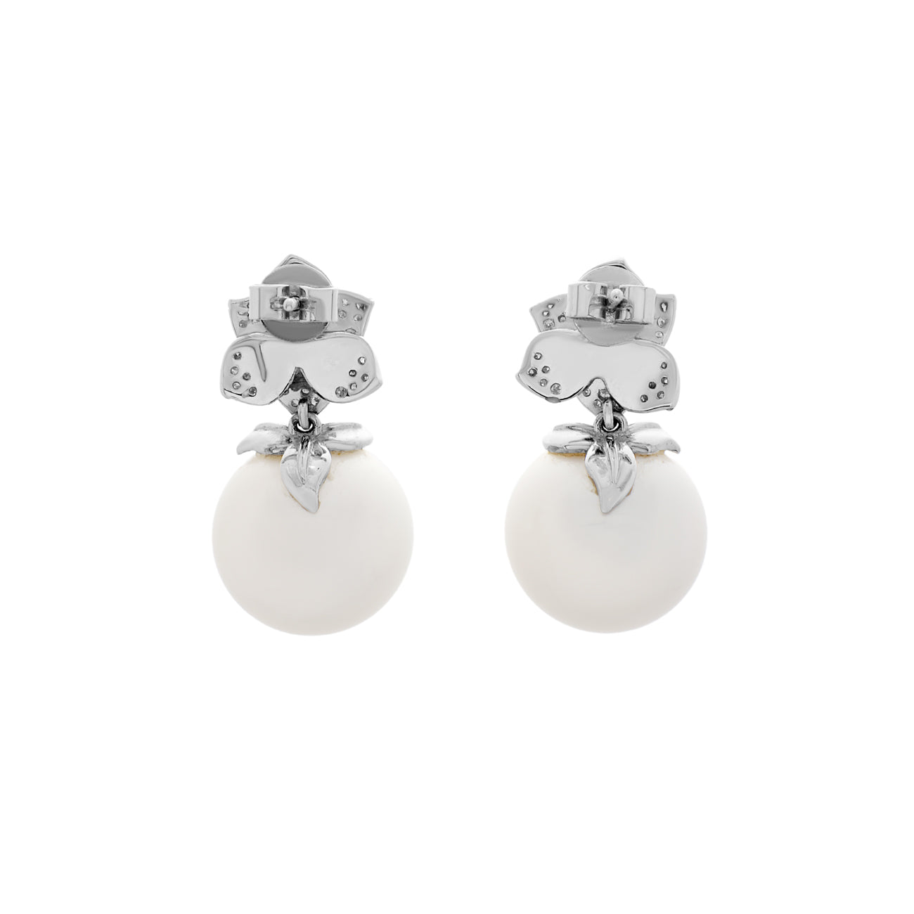 Exclusive 18K White Gold 12.9mm South Sea Pearl Blossom Drop Earrings — Side View