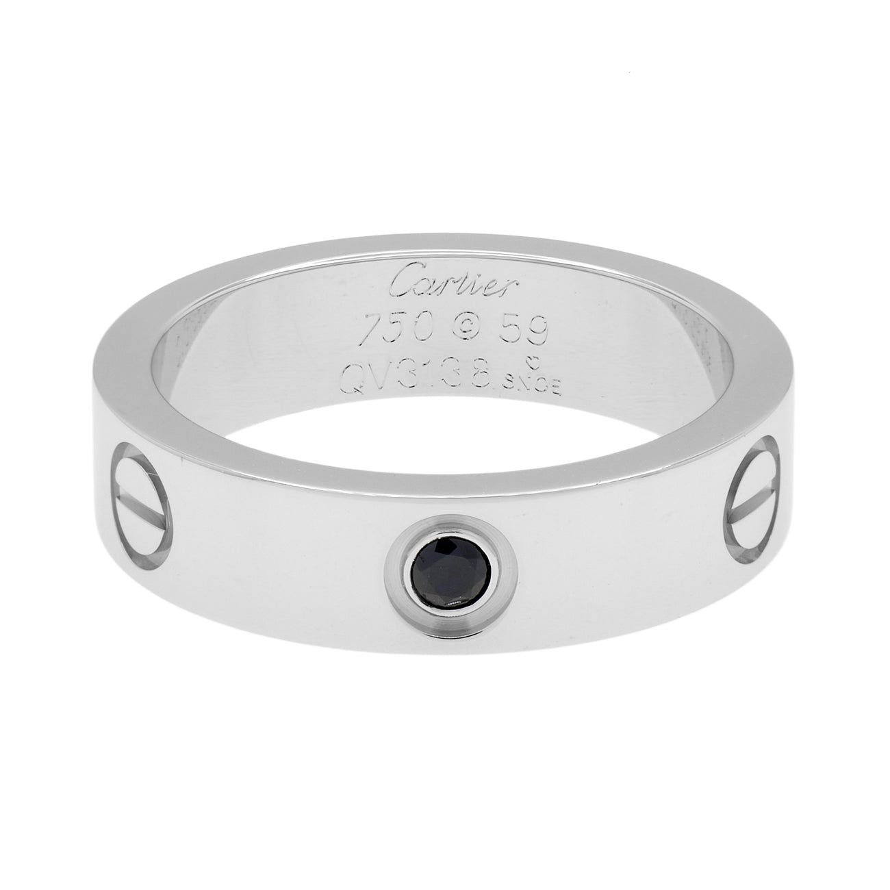 Exclusive Cartier 18K White Gold Sapphire Classic Love Ring — Front View