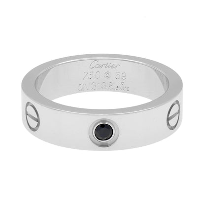 Exclusive Cartier 18K White Gold Sapphire Classic Love Ring — Front View