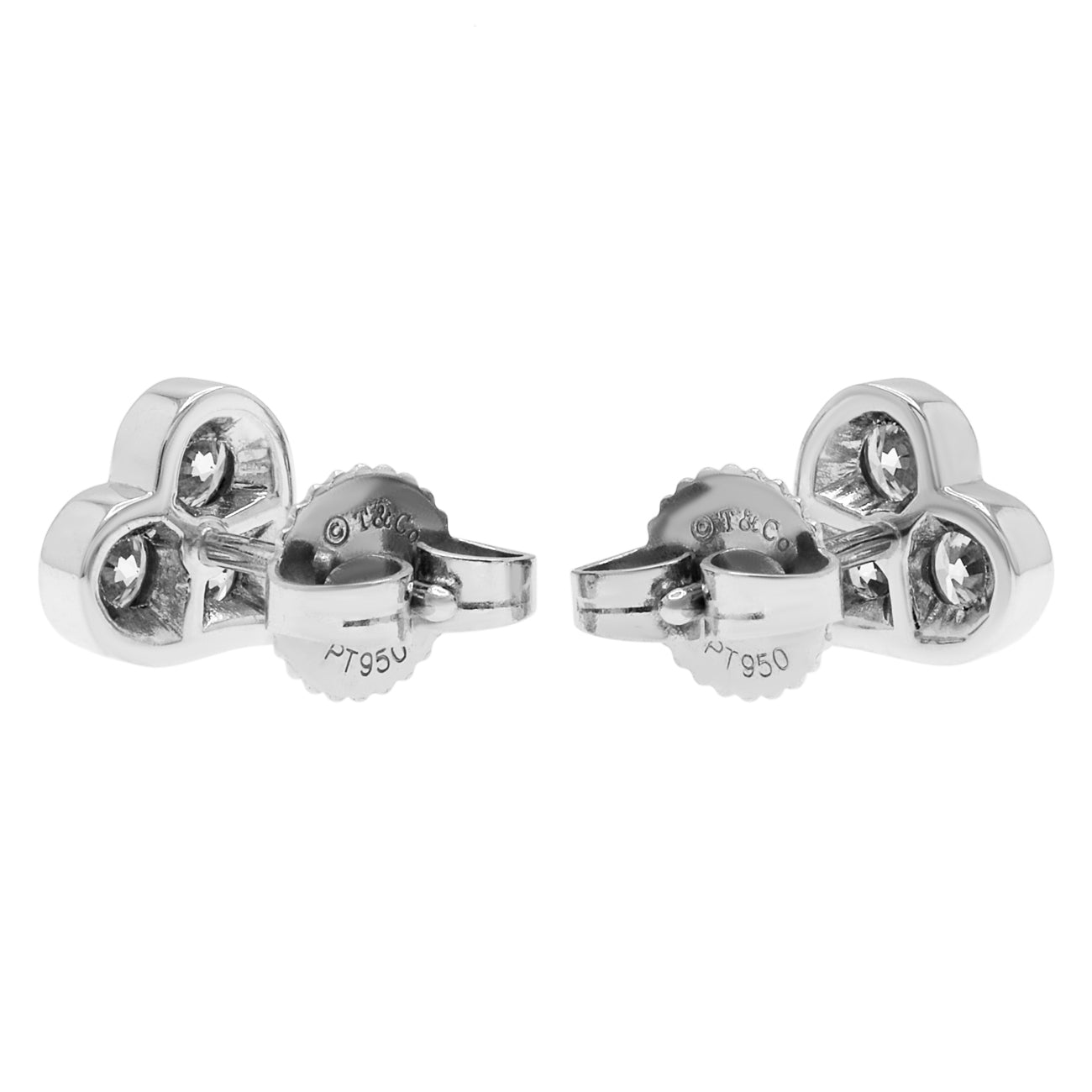 Exclusive Tiffany & Co. 950 Platinum Diamond Heart Stud Earrings — Side View