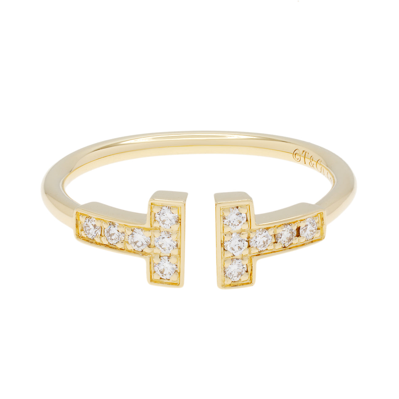 Exclusive Tiffany & Co. 18K Yellow Gold Diamond T Wire Ring — Front View