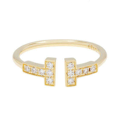 Exclusive Tiffany & Co. 18K Yellow Gold Diamond T Wire Ring — Front View