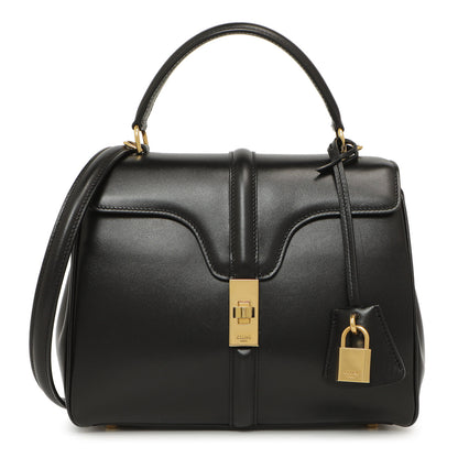 Exclusive Celine Black Calfskin Small 16 Top Handle Bag — Front View